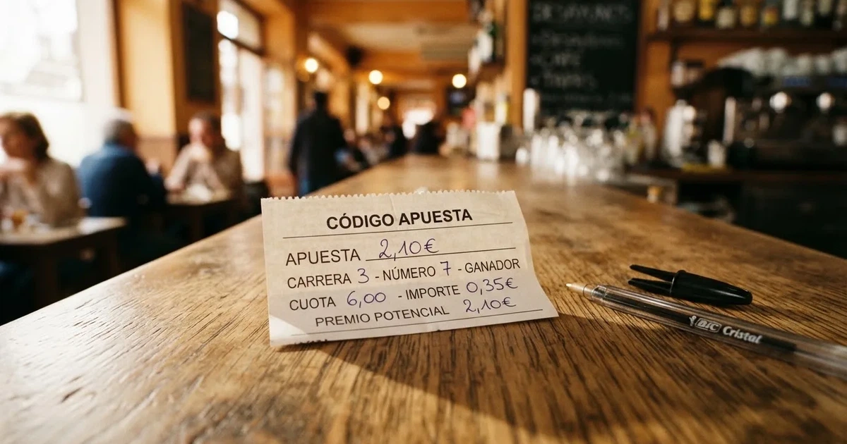 Un boleto de papel en blanco junto a un bolígrafo sobre un mostrador de madera
